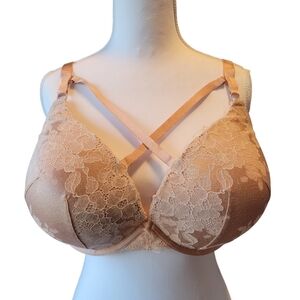 Torrid Curve Peachy Pink Lace Criss Cross Chest Strap Bra
